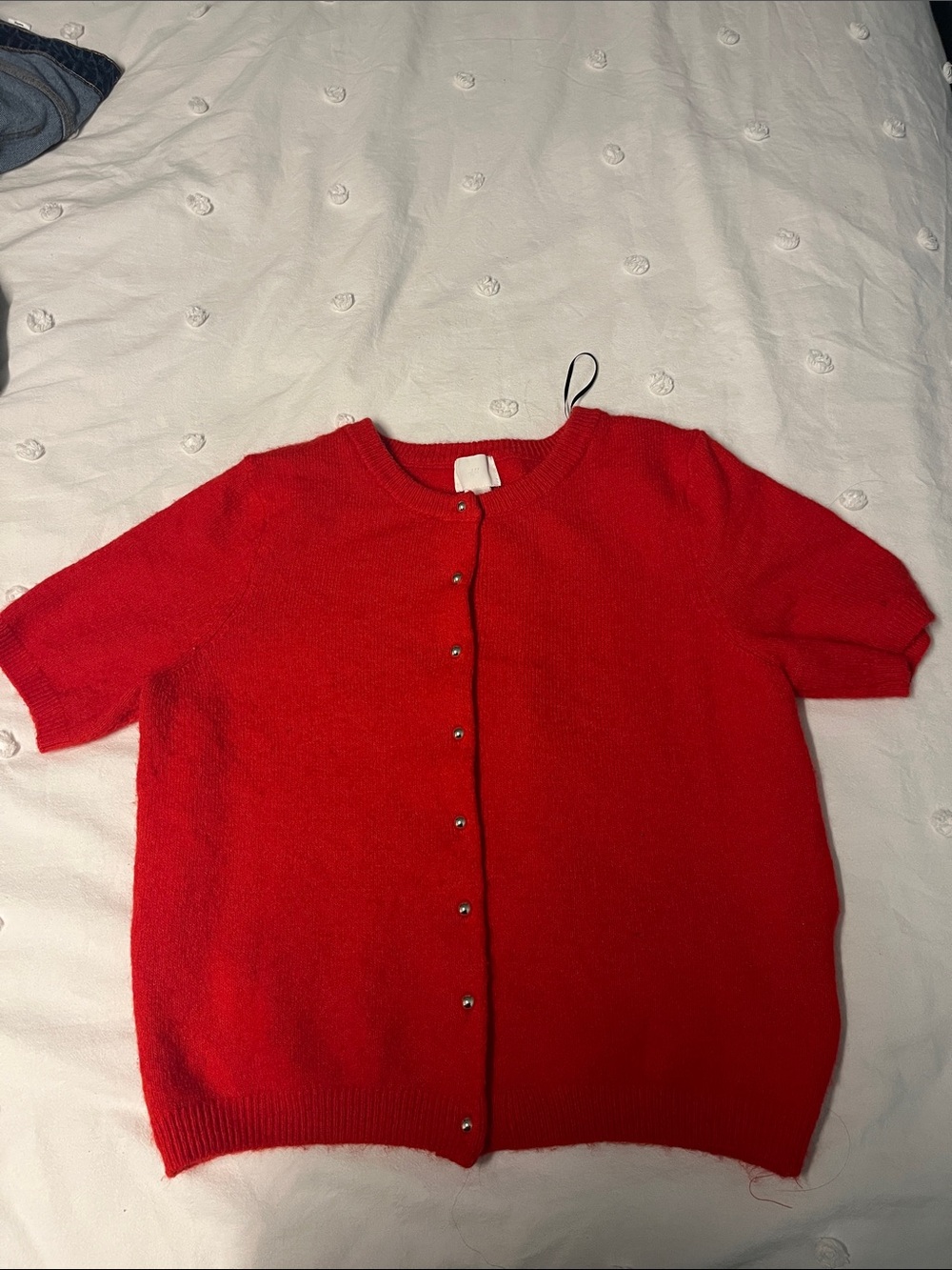 H&M Vibrant Red Short-Sleeve Button Cardigan